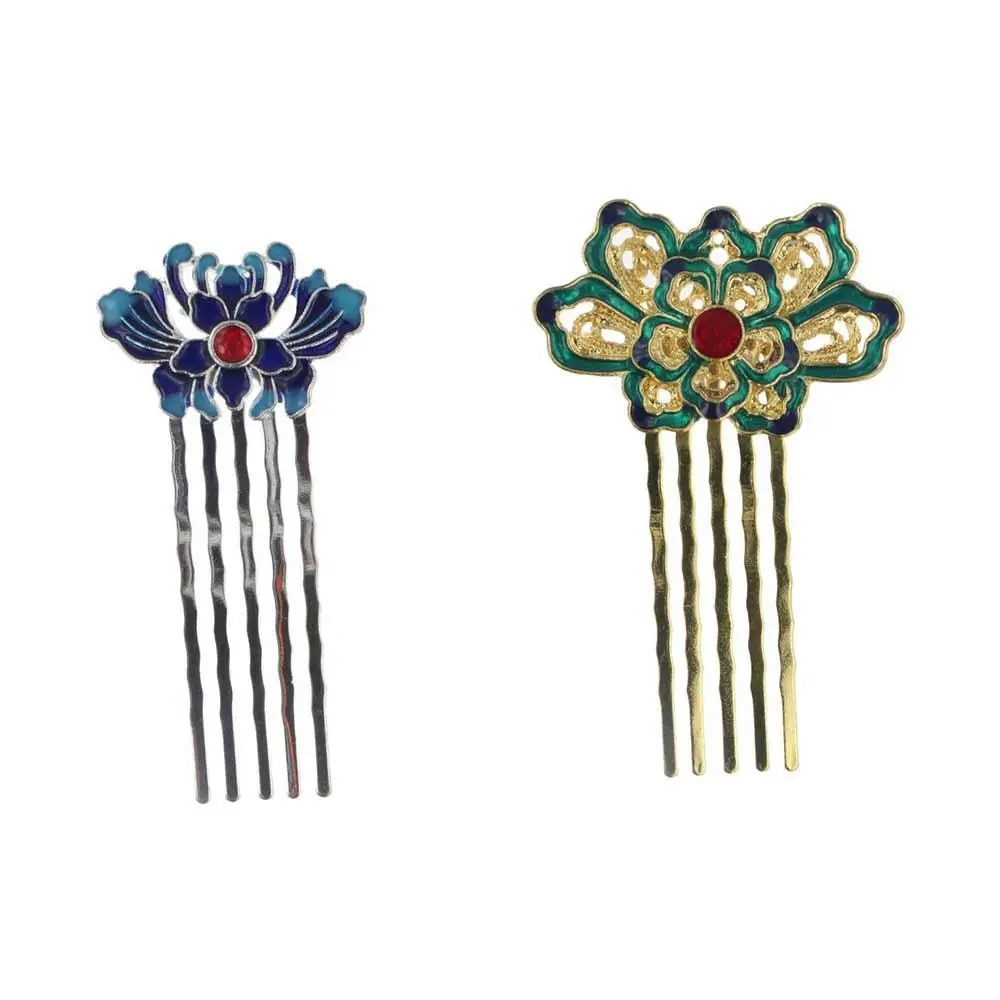 Women Elegant Classical Style Traditional Chinese Hanfu Hairpin Headwear Hair Accessories Cloisonne Hair Comb