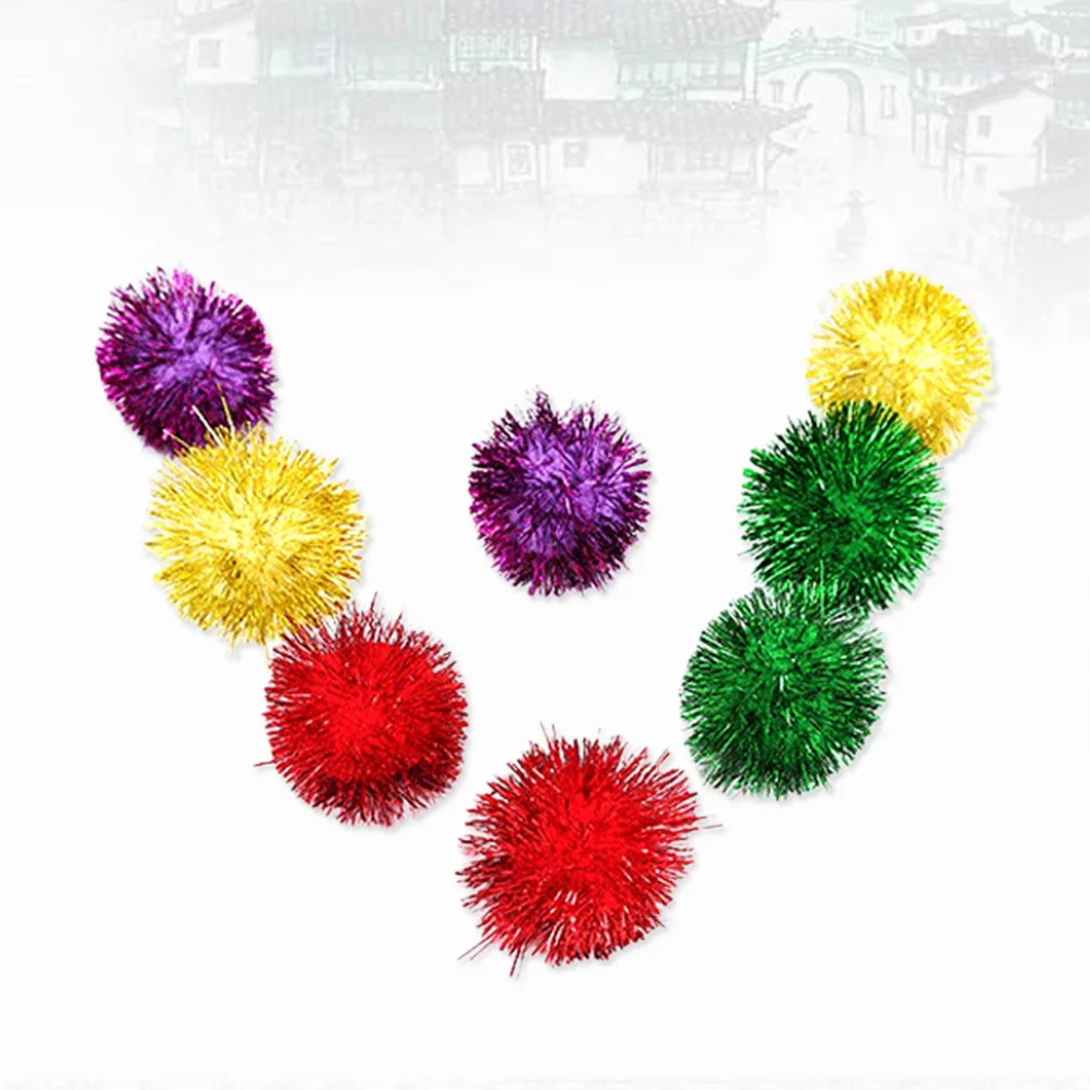 30 PCS Colorful Mini Sparky Glitter Tinsel Balls Small Pom Ball For Cat Toys (Mixed Colors) Cat Balls