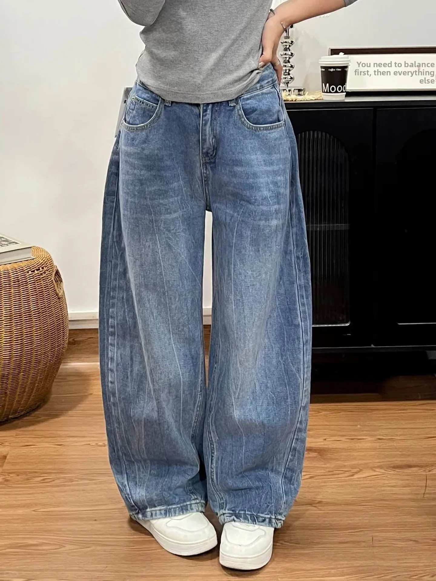 American Style Glittery Heavy Duty Denim Jeans Women's Loose Fit Slimming Wide Leg Long Trousers Autumn New Arrival