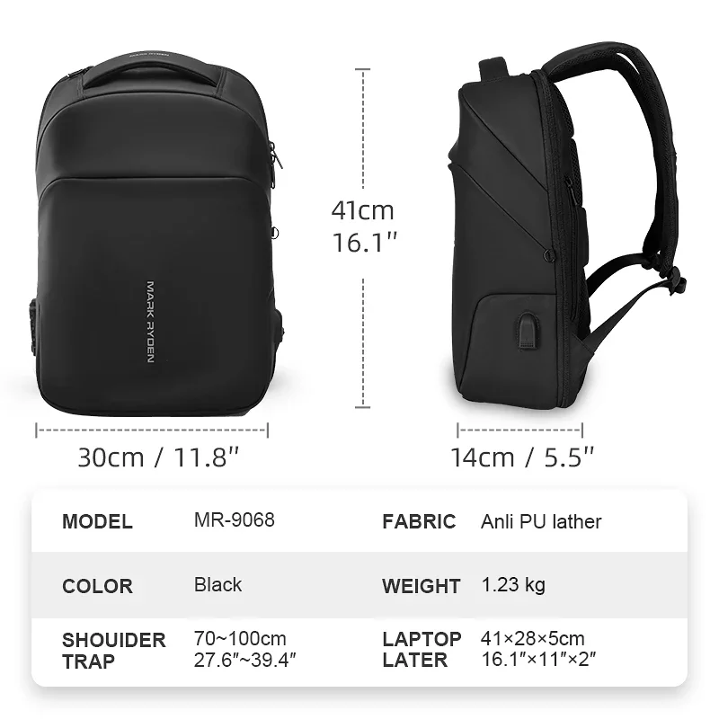 Mark Ryden Anti-thief Fashion Men Backpack Multifunctional Waterproof 15.6 inch Laptop Bag Man USB Charging Travel Bag