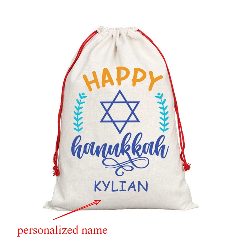 

30x40cm Custom Name Blue Hanukkah Gift Bag Santa Sack 2024 Gift for Kids Boys Girl Personalized Hanukkah Gift Stocking Favor Bag