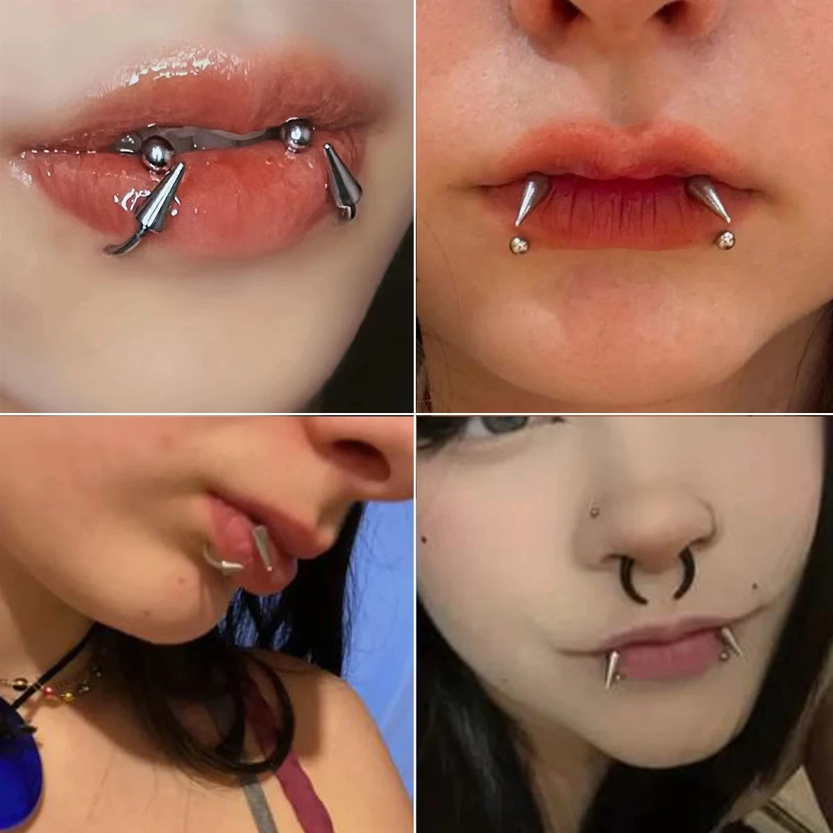 6pcs/Set Lip Rings Lip Stud Jewelry Monroe Lip Barbell Rings Snake Bite Hole Jewelry 16G Semi Round Earrings Tragus Cartilage