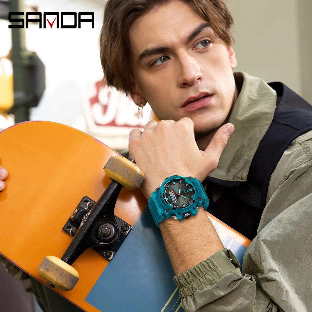 SANDA جديد 6291 ساعة إلكترونية رياضية للطلاب متعددة الوظائف مقاومة للماء توقيت ساعة إلكترونية للطلاب