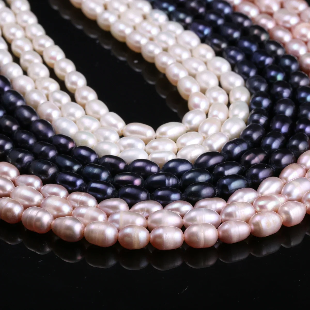 5-6mm AA 36cm Natural 100% Freshwater Pearl Beaded Rice Shape Isolation Loose for Jewelry Make DIY Necklace Bracelet Accessories - Image 2