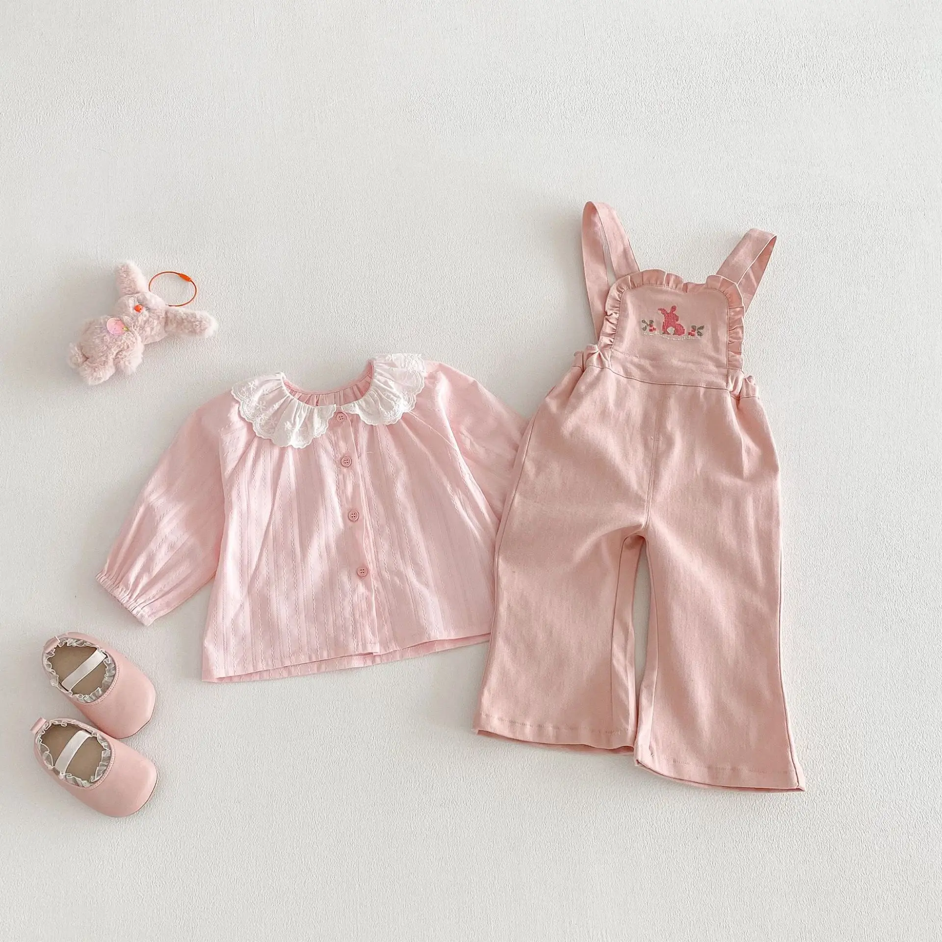Girls' Embroidered Overalls 2026 New Spring Baby Fashion Korean Version Flared Pants Children's Trendy Casual Pants