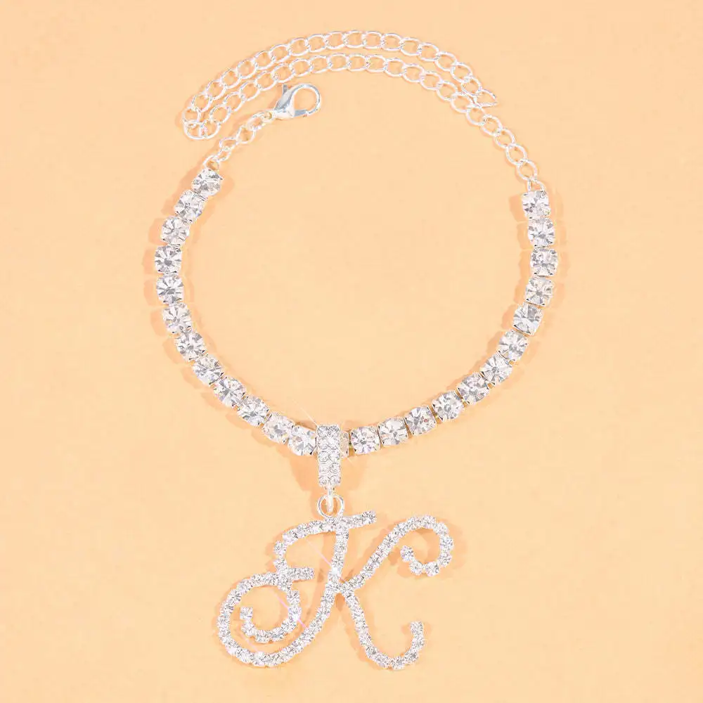 Iced Out Tennis Chain Letter Anklet Tennis Chain Custom Letter Anklet Personalized Luxury Hip Hop Jewelry Gift for Women