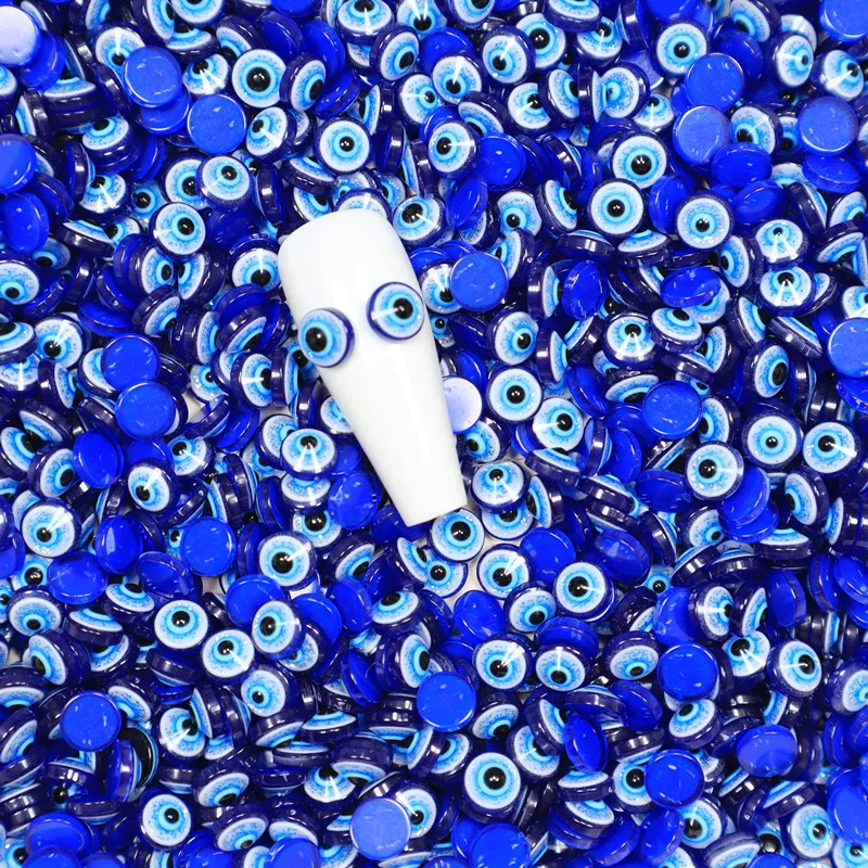 50Pcs Blue Eyes 3D Resin Nail Charms Simulation Evil Eye DIY Nail Jewelry Rhinestone 6-8mm Flat Bottom Beads Manicure Accessory