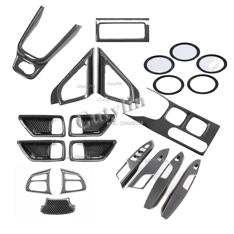 Für Suzuki Vitara Escudo 2015-2023 Carbonfaser-Türgriffabdeckung, Fensterheber-Schalterpanel, Klimaanlagen-Lüftungsabdeckung, vorderer Getränkehalter