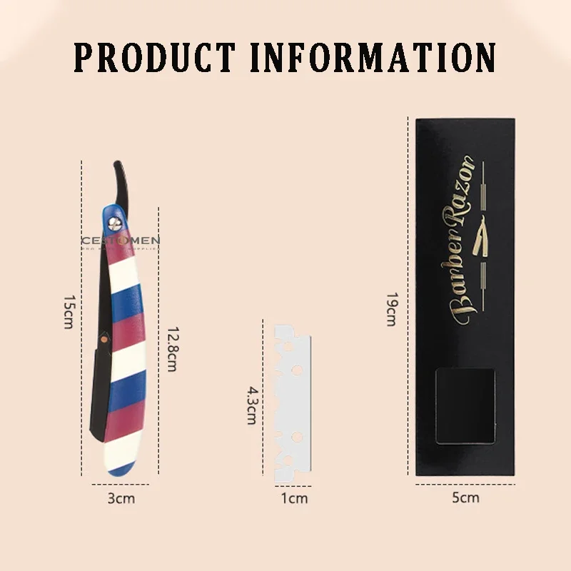 มีดโกนหนวดแบบแมนนวลสำหรับผู้ชายใหม่ล่าสุดด้ามจับลายทางแบบมืออาชีพเครื่องมือโกนหนวดกำจัดขนเครื่องมือที่โกนหนวดพับขอบตรง