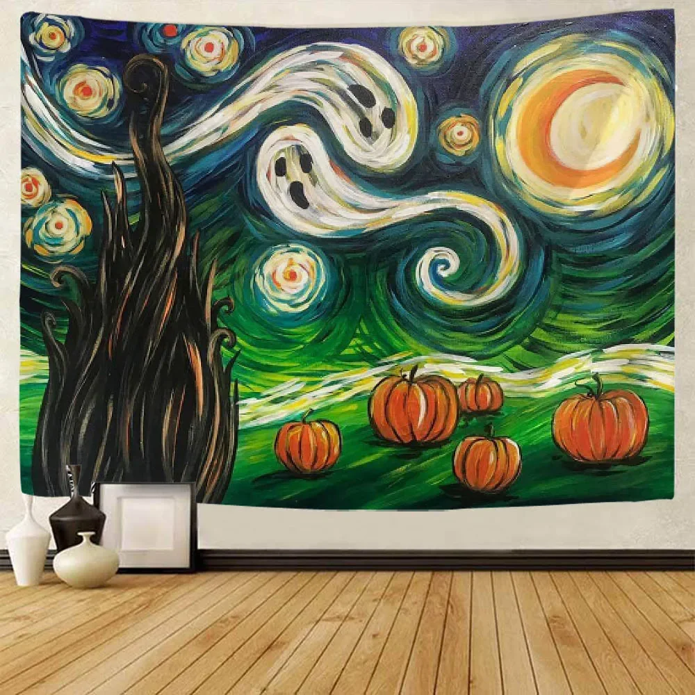 Tapestry, Van Gogh starry sky oil painting, wall hanging cloth, retro, art decoration, home, studio, living room, bedroom