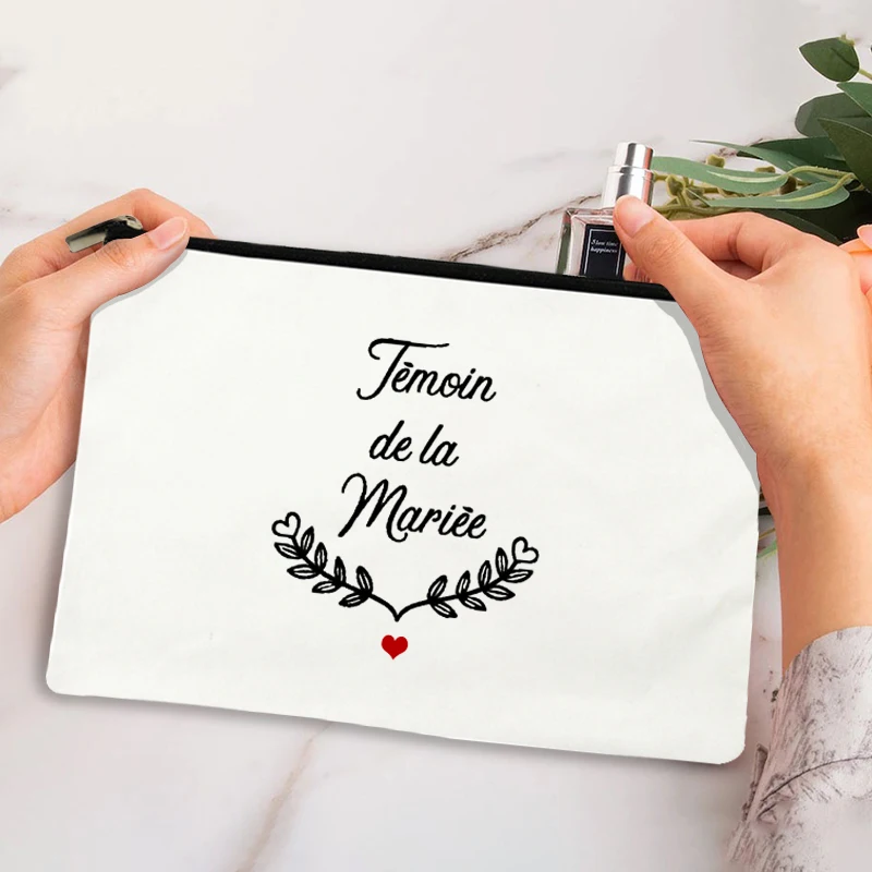 French Printed Women Cosmetic Bag Bridesmaid MakeUp Case Beauty Toiletries Organizer Wash Storage Pouches Wedding Witness Gifts