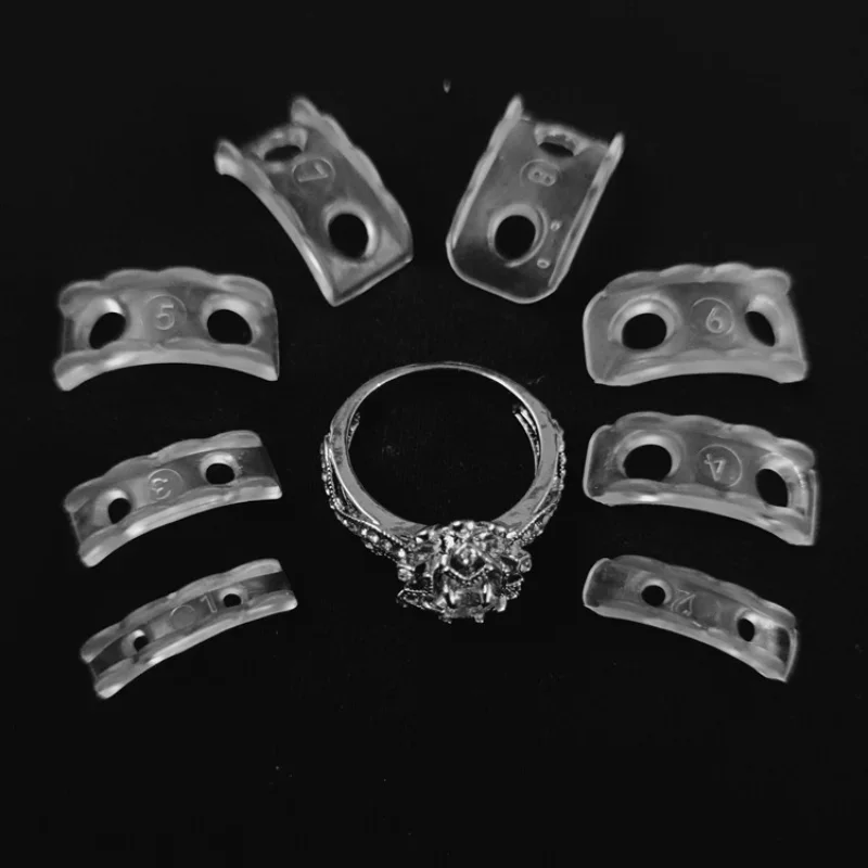 Herramientas de anillos ajustables de silicona, 8 piezas, almohadillas transparentes para ajustar el tamaño, se adapta a cualquier anillo, juegos de herramientas de joyería Diy