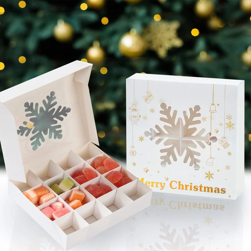 1PC Christmas Hollowed out Candy Box with Window Cookie Biscuit Packaging Boxes Xmas Gift Wrapping New Year Party Treat Box