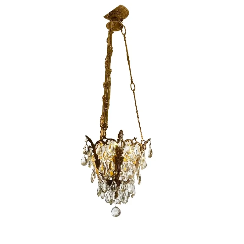European pine tower niche retro bedroom dining room entrance French lamps antique brass crystal chandelier