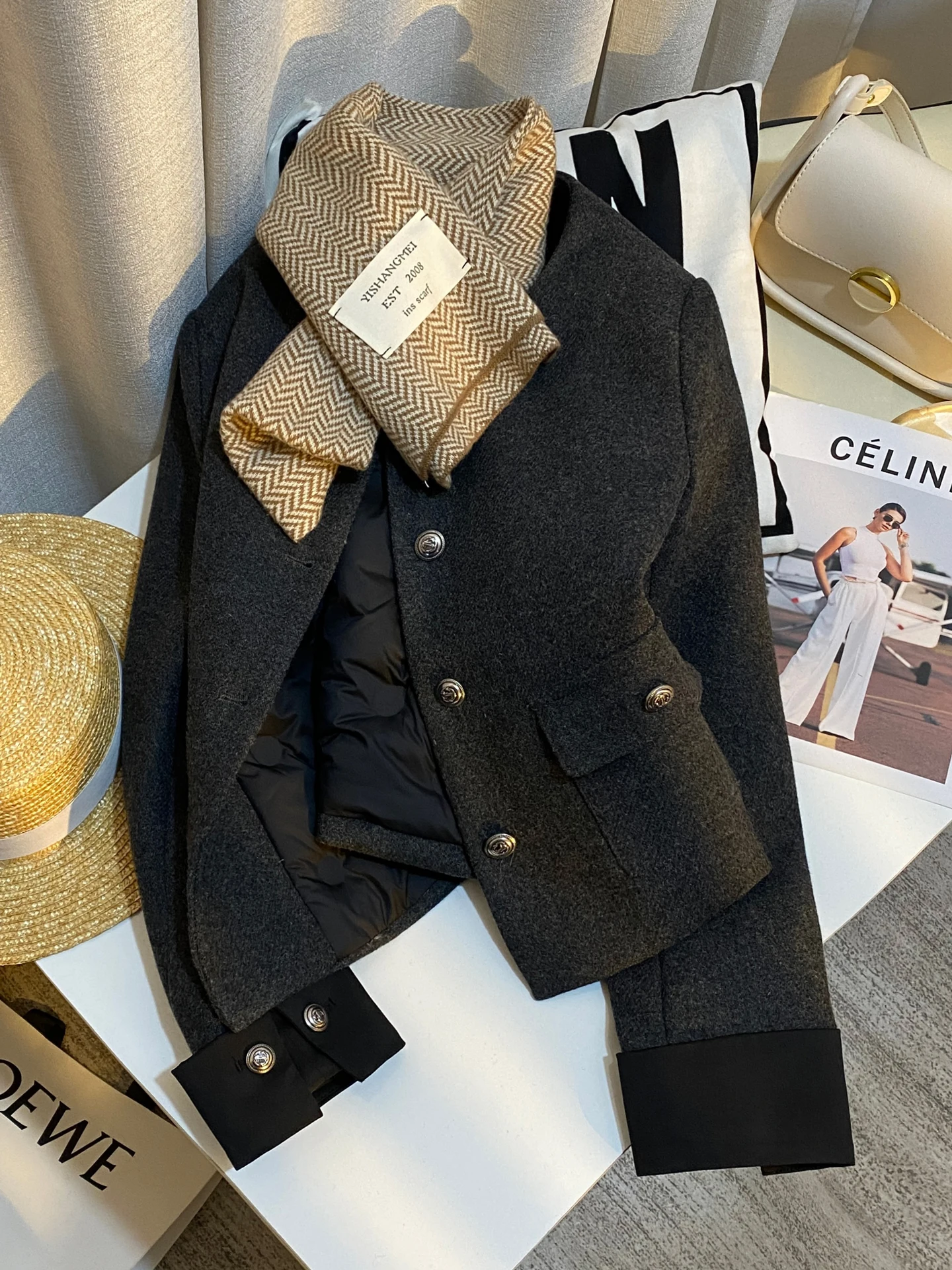 

ay Шерстяная клетчатая пуховая куртка Jaet, женская модная уникальная цветная блузка, зимнее новое повседневное пальто прямого кроя, длинное пальто Sve ort