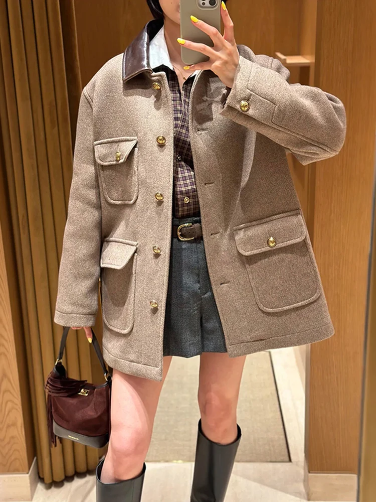 

Осенне-зимнее шерстяное пальто Thiened для женщин, хлопковое платье средней длины с клапаном, классическая женская куртка с золотыми пуговицами