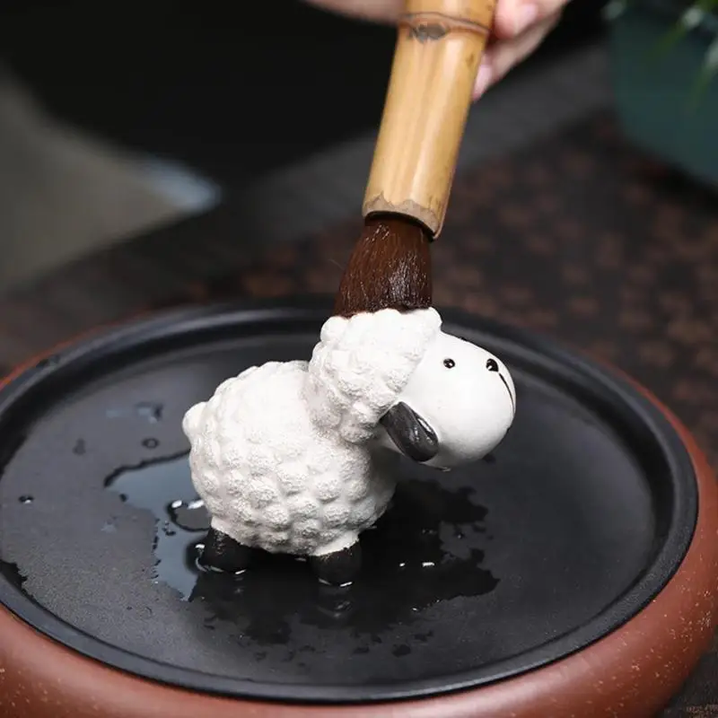 Handmade Purple Clay Sheep Tea Pet Vivid Fluffy Animal Figurine Kung Fu Tea Tray Tabletop Decoration Craft