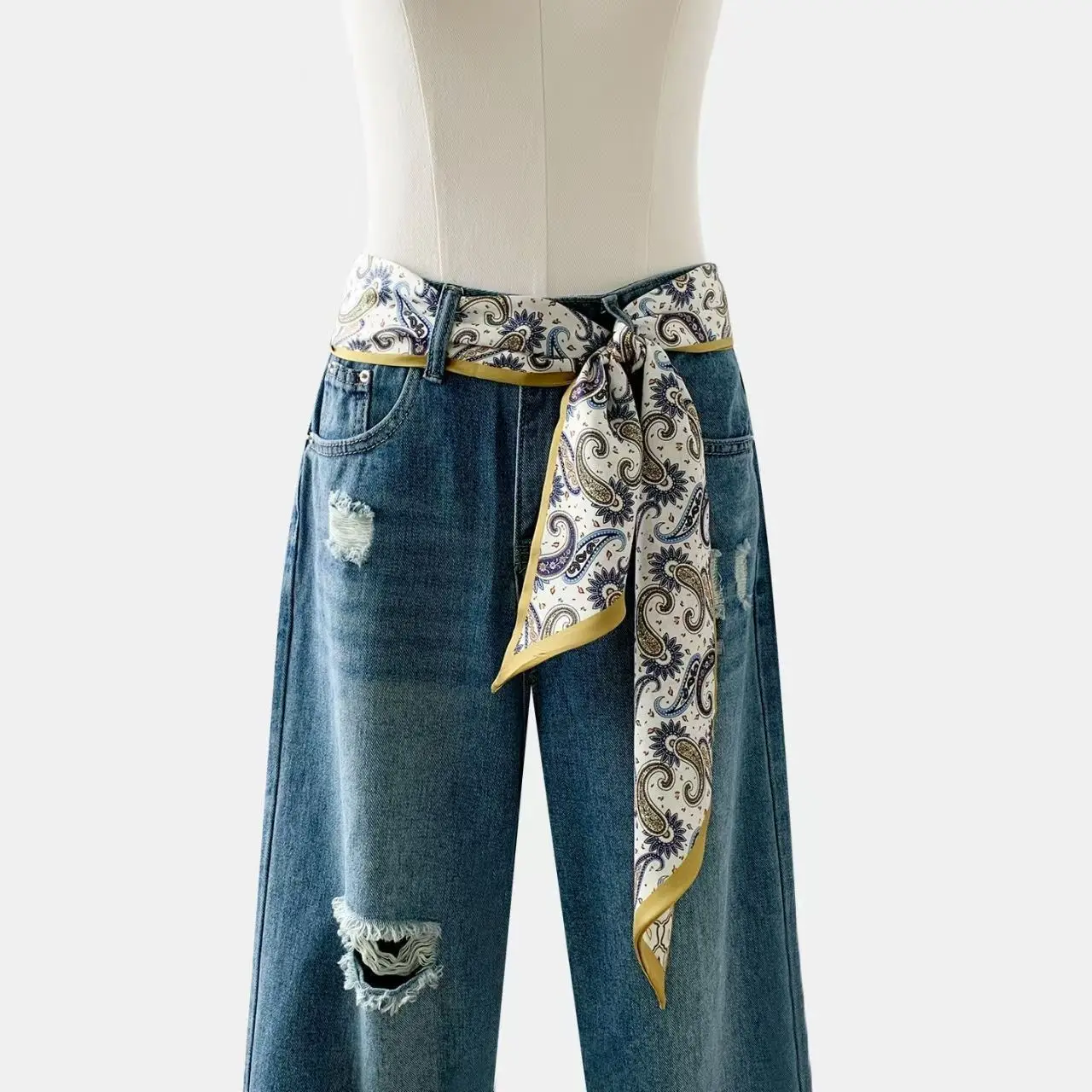 Neuer Langer Seidenschal für Damen, Luxuriöses Paisley-Muster Stirnband, Weicher Satin-Schal, Handtaschenband, Foulard, Hijab, Halstuch, Haarband – Detail 9