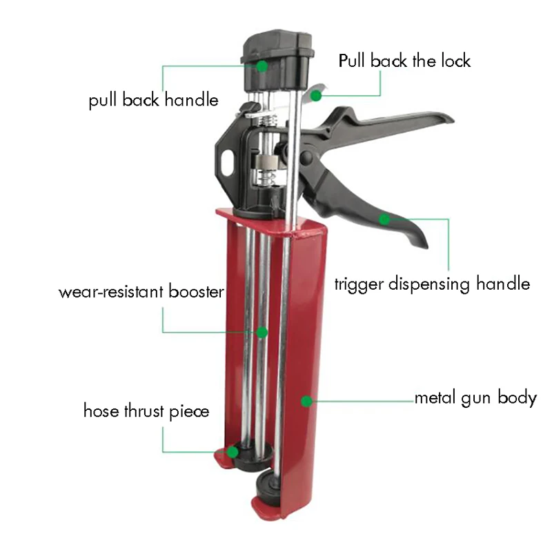 Pistola de cartucho de doble componente de acero de 400ml, aplicador Manual hidráulico, pistola de calafateo para costura de azulejos de cerámica,