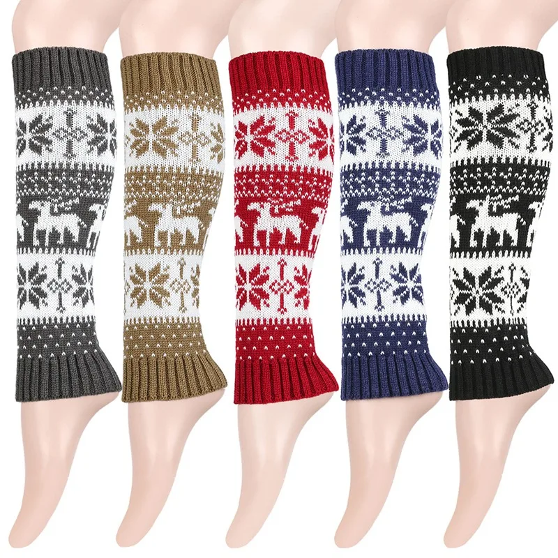 

Christmas Boot Socks Womens Winter Leg Warmers Ankle Stretch Slouch Warm Thermal Ladies Wool Knitted Snowflake Female Gaiter