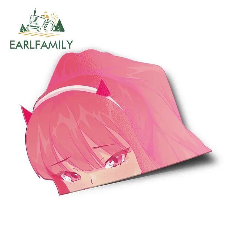 EARLFAMILY 13cm for Zero Two Pink Yoga Exercise Peek Car Stickers Simple Vinyl Decals Car Styling Creative Bumper Windows Decor