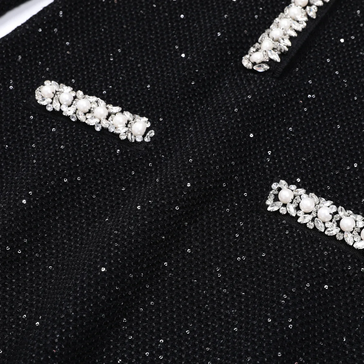 LEOSOXS Vestido feminino elegante de malha preto pérola e diamante detalhando bainha queimada para sofisticação de luxo sofisticada atemporal 2025