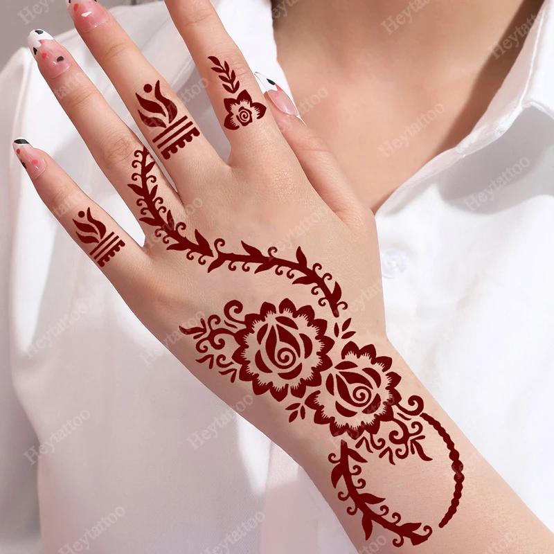 Flower Pattern Tattoo Stencils for Women Hollow Henna Tattoo Stencils for Hand Fingers Reusable Tattoo Templates Tattoo Tools