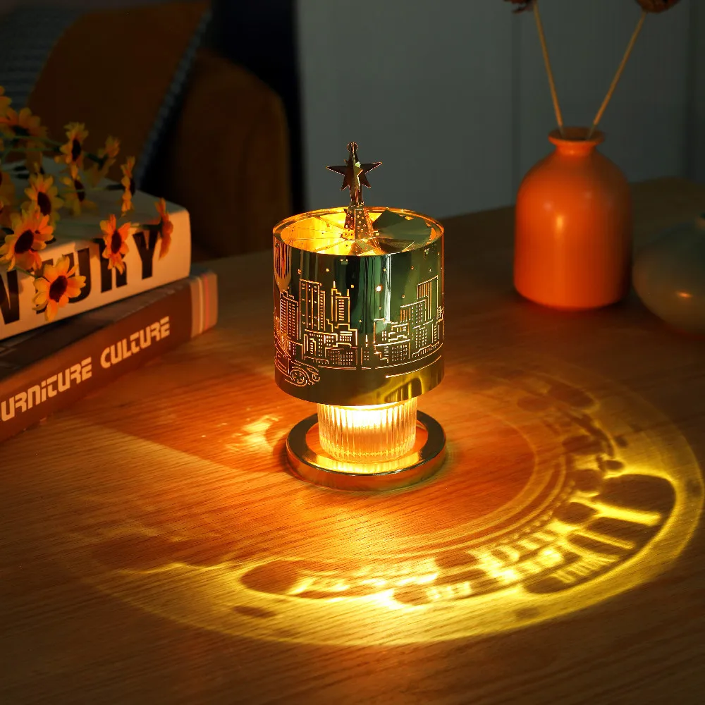 Romantic Scented Candle Gold 84 Smart Cover Rotating Marquee Candlestick Soybean Wax