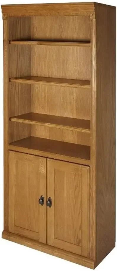 Huntington Oxford Library Bookcase With Lower Doors, Wheat Finish, Fully Assembled