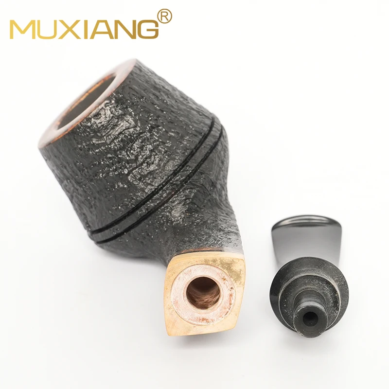 MUXIANG Bulldog Tobacco Pipe Large Sandblasted Pipe Black Vulcanized Rubber Pipe Mouth Father's Day Gift