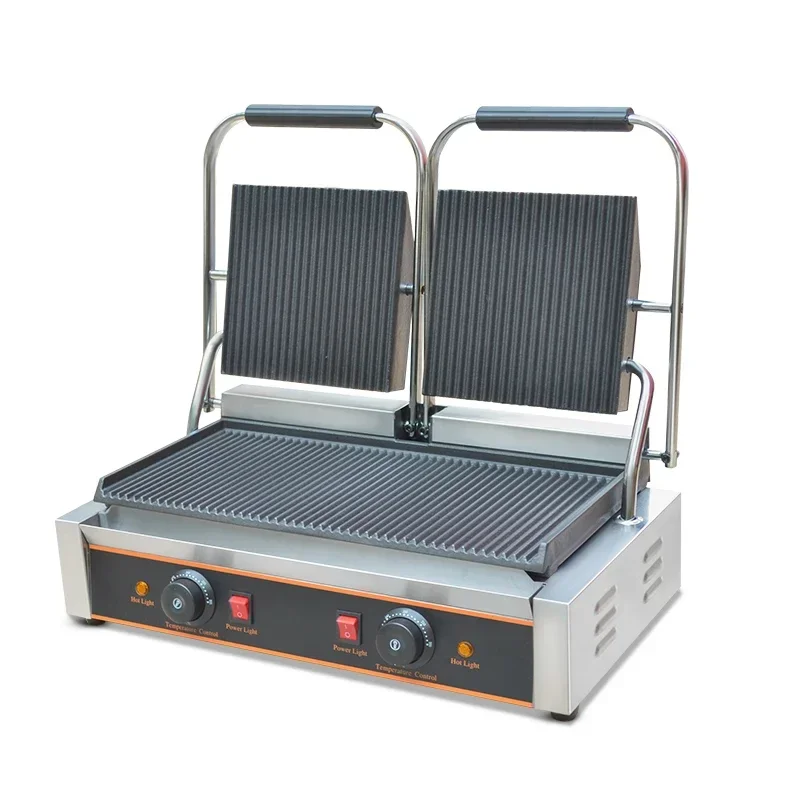 Commercial Benchtop Double Head Grill Flat Panini Platen Griddle Electric Grill Facing Double Plate Contact griddle