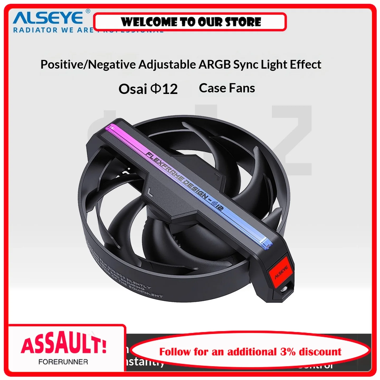 ALSEYE Direct Environment φ 12 Adjustable Cooling Fan ARGB Shenguang Synchronous PWM Temperature Control Fan