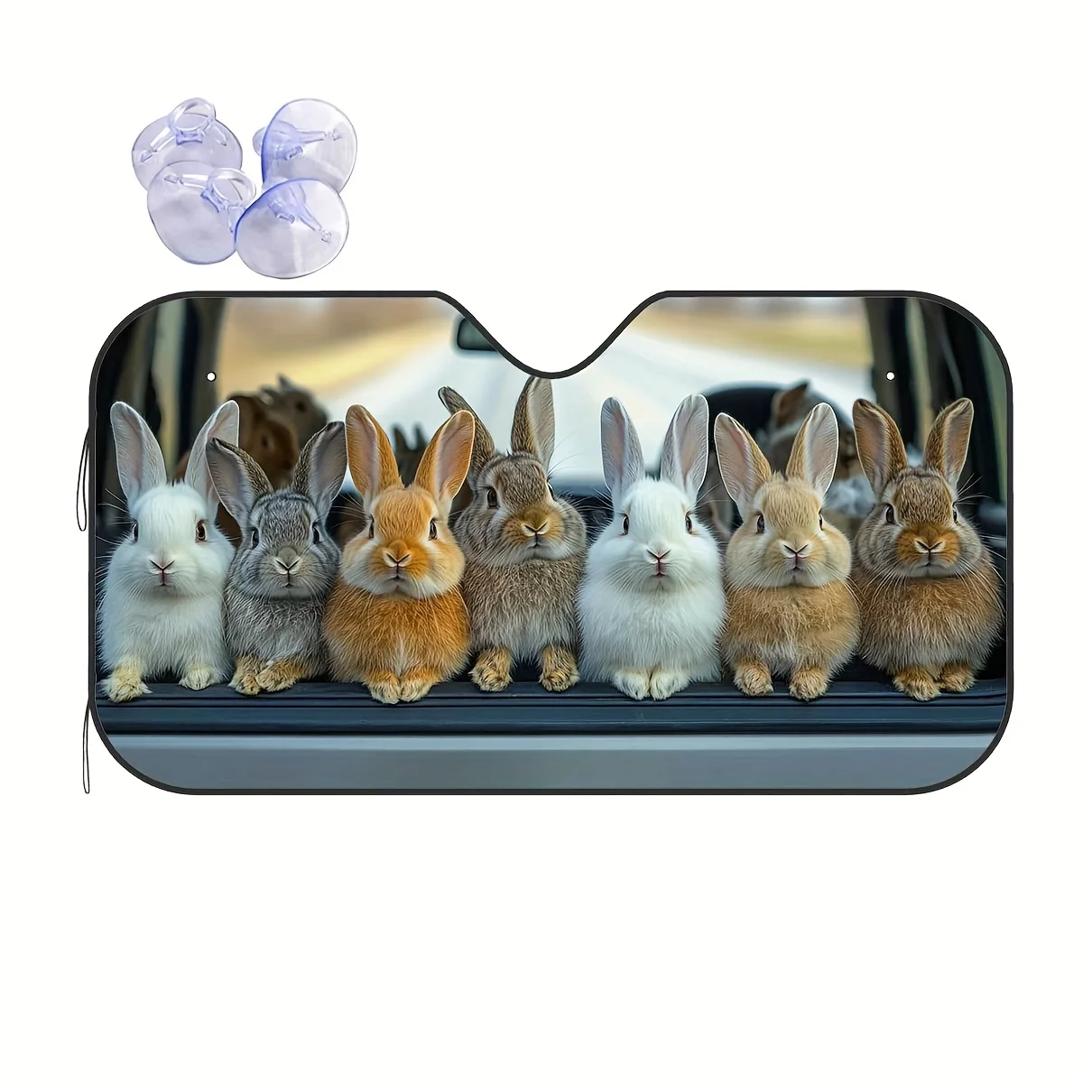 1pc Cute Bunny Rabbits Adorable Animals Pattern Windshield Sunshade, Car Window Shade, Keeps Car Cool, Easy Install, Protects Fr