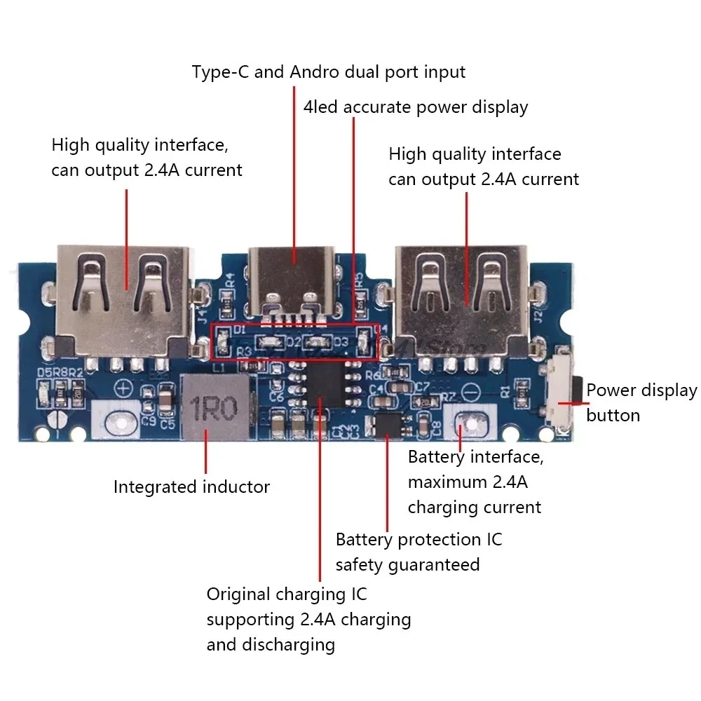 Micro/Type-C USB 5V 2.4A Dual USB 18650 Boost Battery Charger Board Mobile Power Bank Accessories For Phone DIY