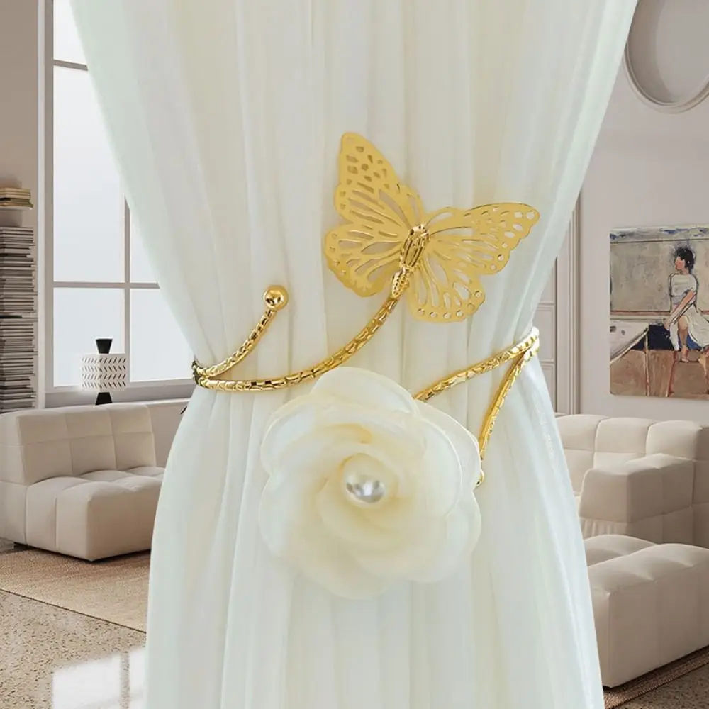 Modern Butterfly Flowers Curtain Straps Metal Punch-free Curtain Buckle Adjustable Handmade Curtain Fasteners