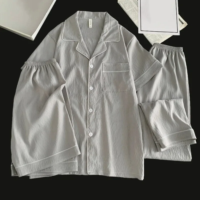 3PCS Plus Size Men's Luxury Pajama Set Solid Color Short Sleeve Lapel Top And Elastic Pajamas Set Summer Loungewear Sleepwear