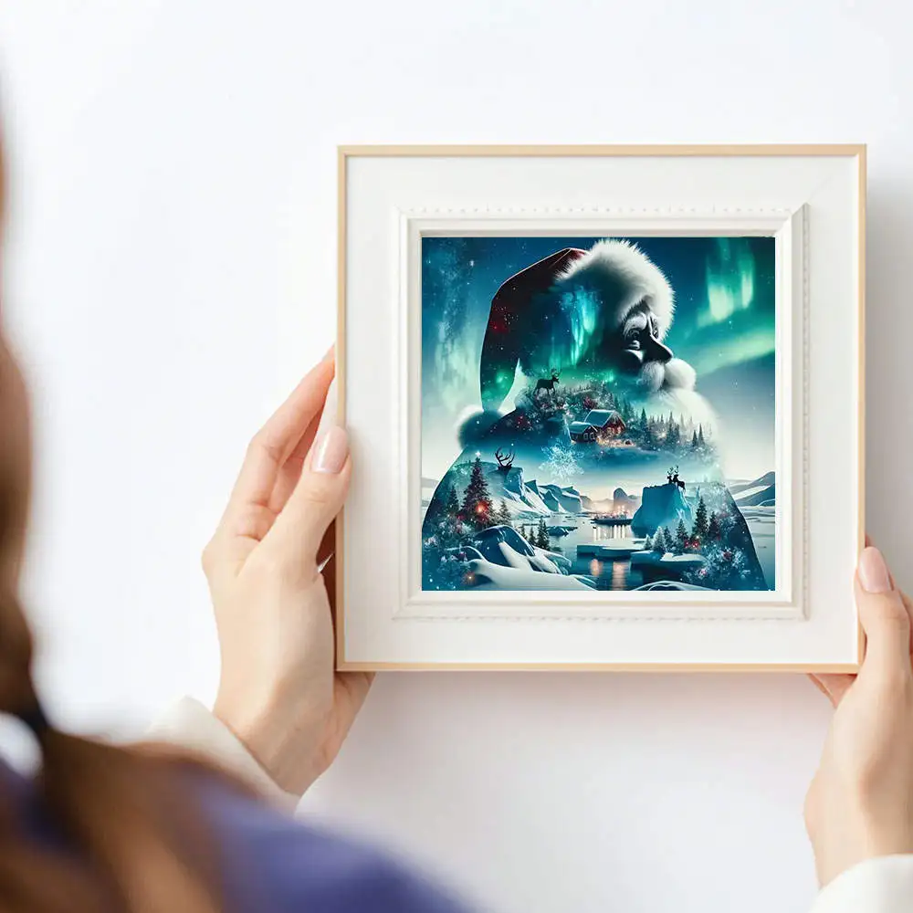 HUACAN 1pcs Diamond Painting Enchanted Santa Aurora Diamond Art Kit 5D DIY Rhinestone Full Drill Mosaic Picture Holiday Decor