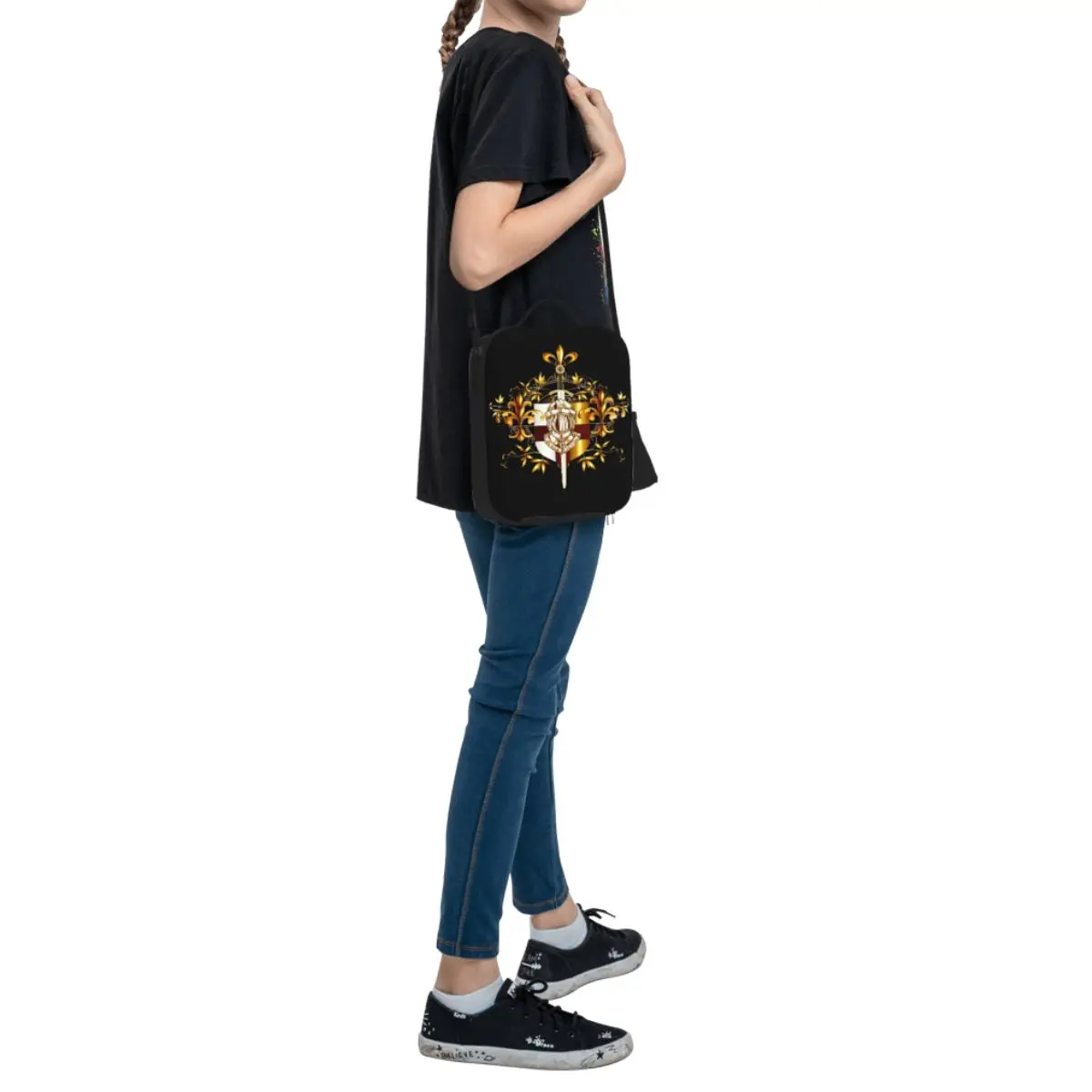 فرسان الهيكل الصليب درع رمز القرون الوسطى السيف شعار النظام السري معزول حقيبة الغداء لصندوق بينتو الحراري برودة قابلة لإعادة الاستخدام