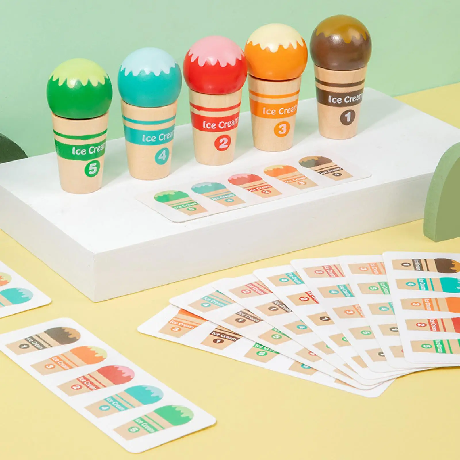 Kids Ice Cream Learning Toy Party Favor Birthday Gift Realistic Wooden Toys Color Sorting Matching Game for Children Christmas