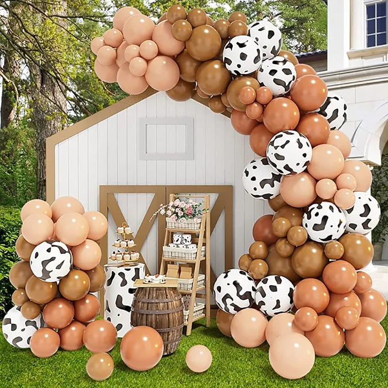 147pcs Cow Balloon Garland  Brown Nude Latex Balloons Farm Party Balloon Arch Kit set Cow Theme Birthday Baby shower Party Decor