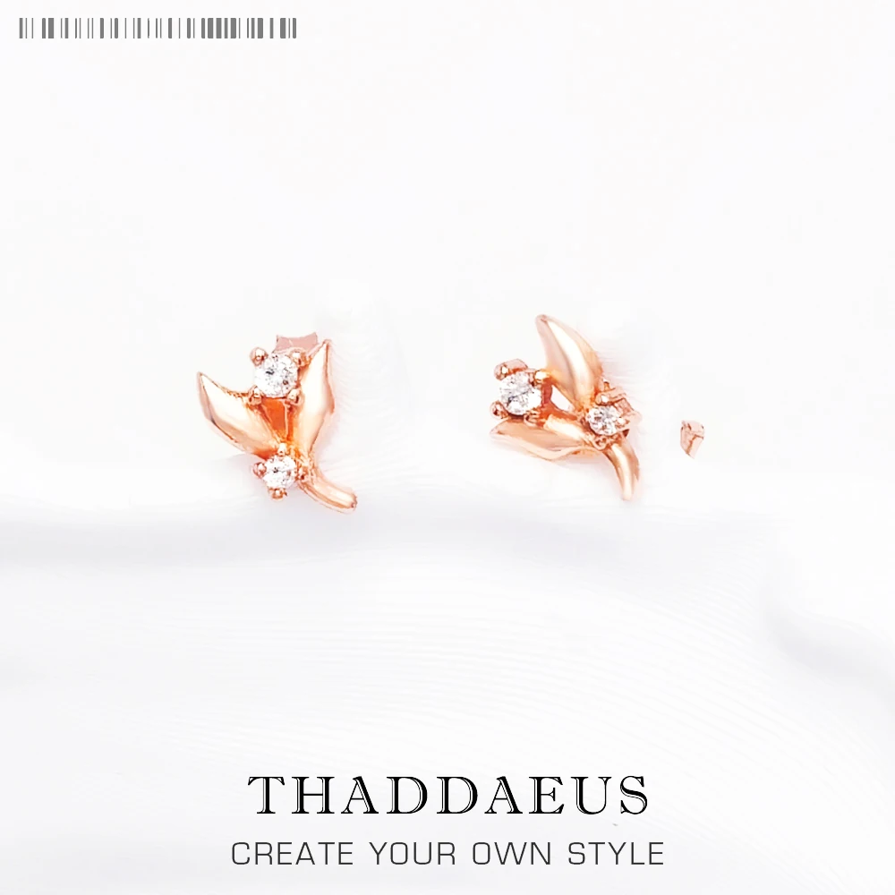 

Ear Stud Leaves Fine Jewerly For Women Trendy Gift In 925 Sterling Silver