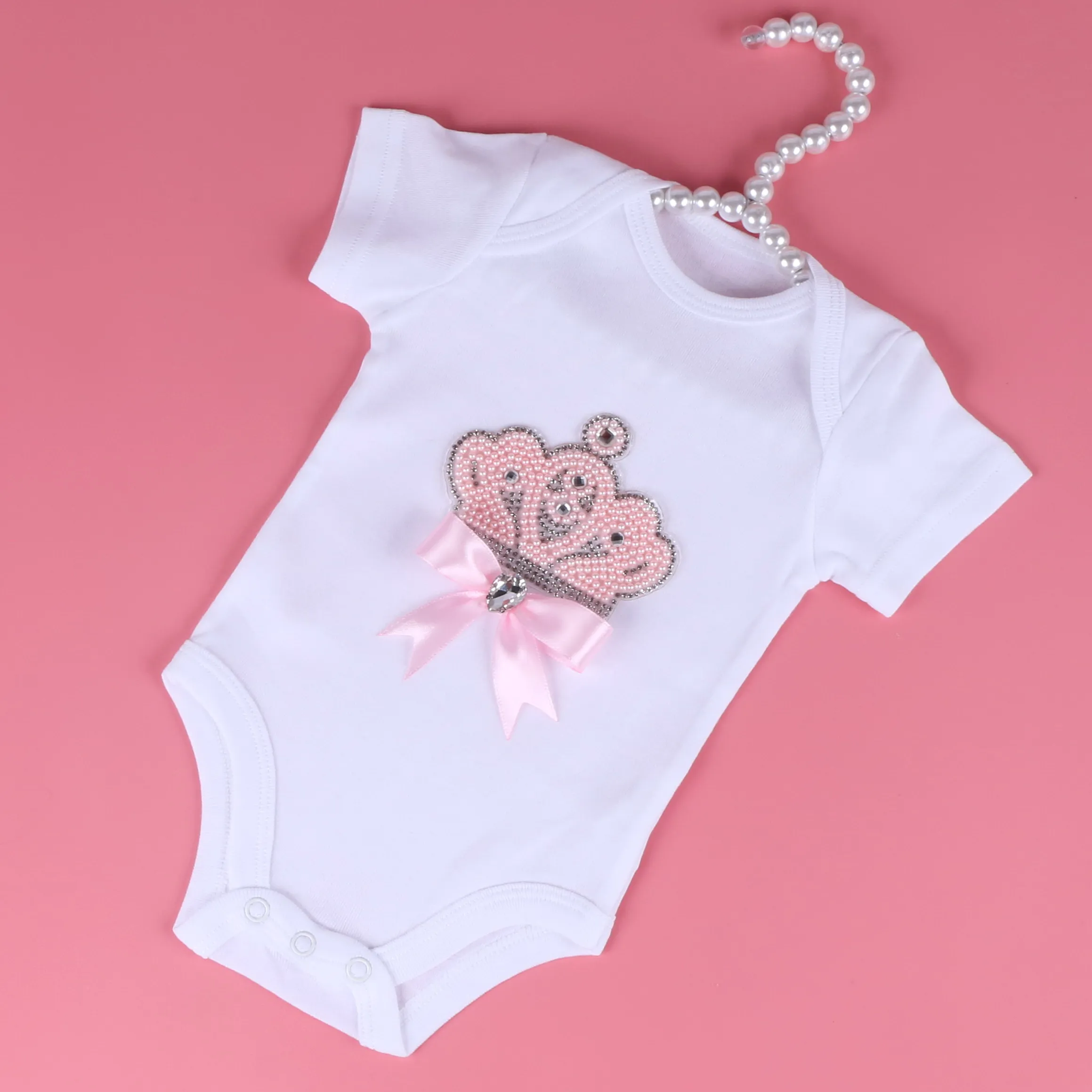 

100% Handmade Newborn Baby Bodysuits Brand Rompers Baby Boys Girls clothing Jumpsuit 1 Sets Pearl Beads Crown Pattern Clothes