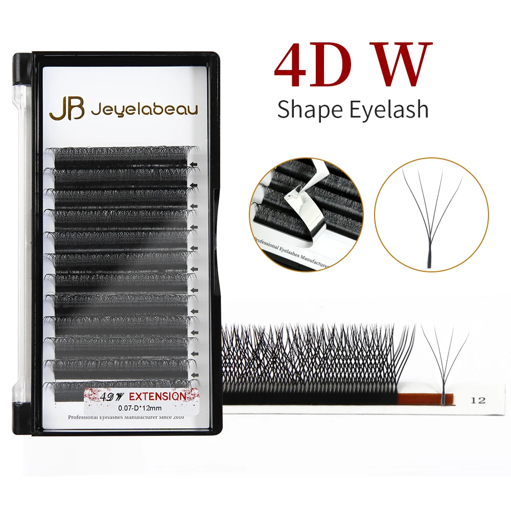 JB Jeyelabeau 4D W Shaped Lashes Extensions Premade Fans 0.07/0.10 C/D/M/L Natural Individual W Shaped False Eyelashe Extensions