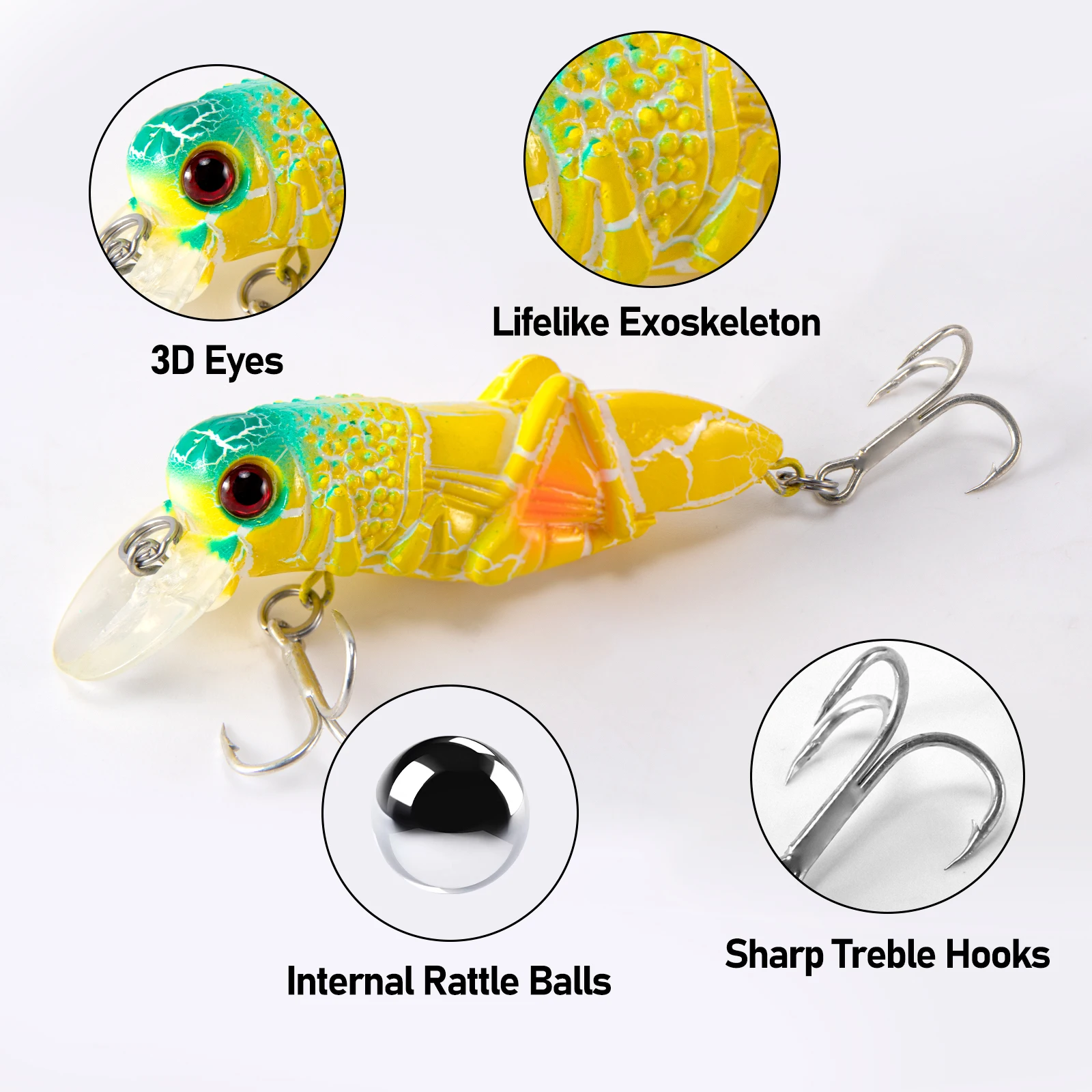 5pcs/box Topwater Crankbait Fishing Lure Grasshopper 4g 4.5g 10g Hard Baits Bass Lure Freshwater Ball inside Double Treble Hooks