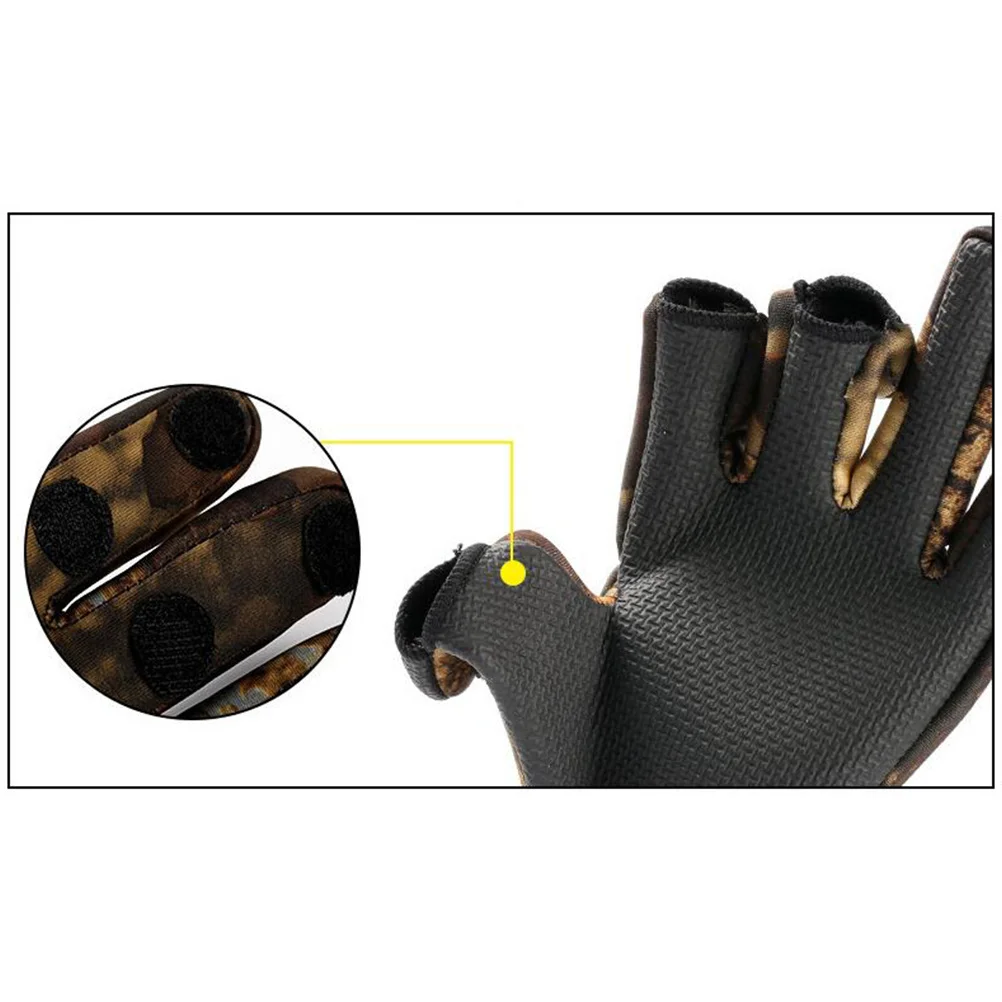 

1Pair Anti-Slip Fishing Gloves Camouflage Thermal Neoprene Windproof Touchscreen Compatible 3-Finger Exposure Design for Outdoor