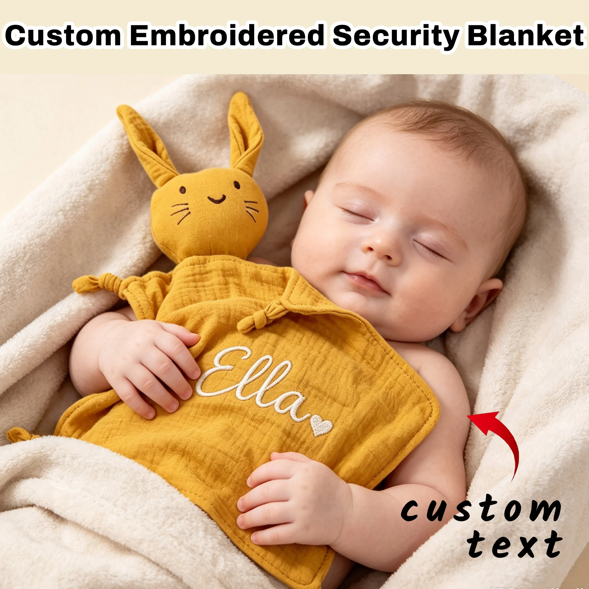 Personalized Embroidered Baby Lovey Set Cotton Muslin Animal Security Blanket with Drool Bib Wooden Teething Ring Newborn Baby S