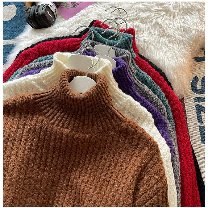 

Harajuku однотонные водолазки для мужчин, осенне-зимние теплые вязаные пуловеры, 2025 г., мужские повседневные топы 5XL