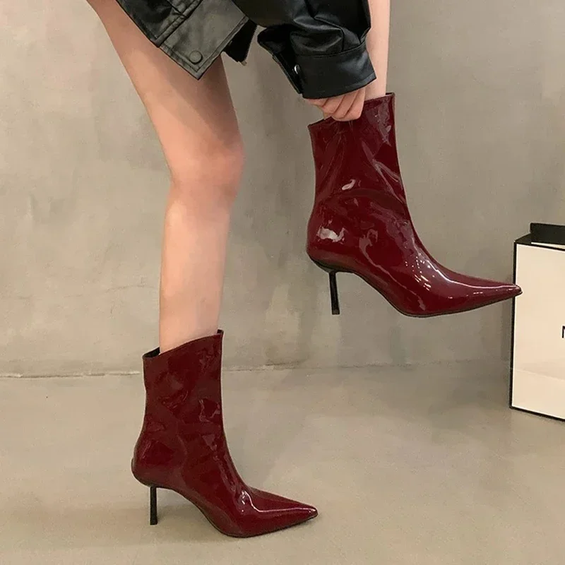 New Women High Heels Ankle Boots Sexy Pointed Toe Shoes 2025 Winter Fashion Chelsea Boots Woman Shoe Pumps Casual Mujer Botas