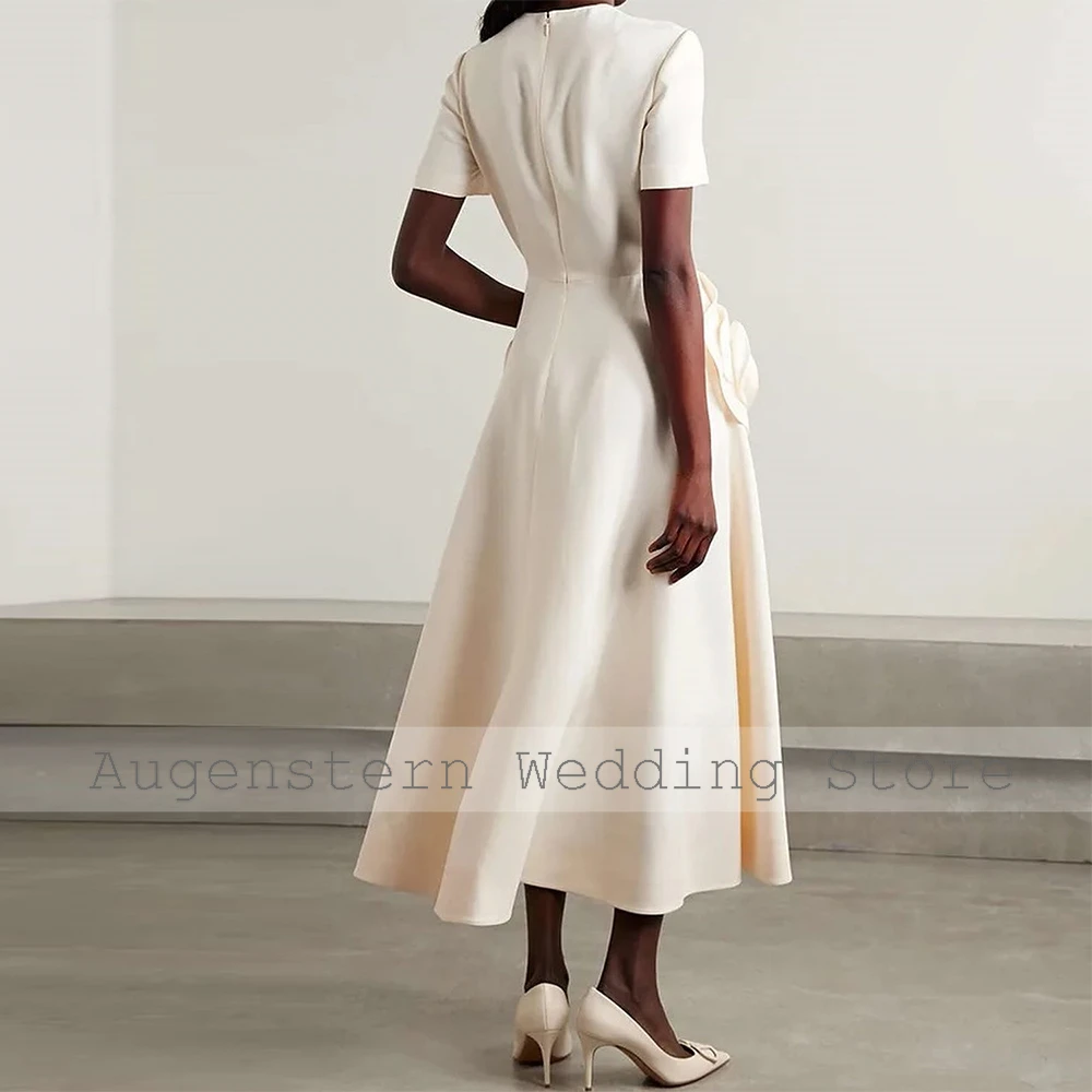 Simple Wedding Party Dresses Jersey A-line Engagement Dress Champagne O-Neck 3D flowers Zipper Hall Wedding Dress Midi 2026