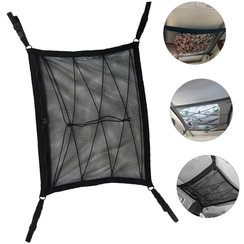HOT Car Ceiling Storage Net Pocket Car Roof Bag Interior Cargo Net Breathable Mesh Bag Auto Stowing Tidying Interior Accessories